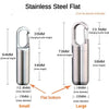 Stainless steel flat pill capsule with a hanging buckle keychain shown in small and large sizes