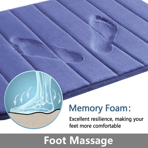 Purple memory foam foot massage mat showing a clear footprint on the surface.