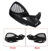 Black universal motorcycle hand guards shown from the front and back views