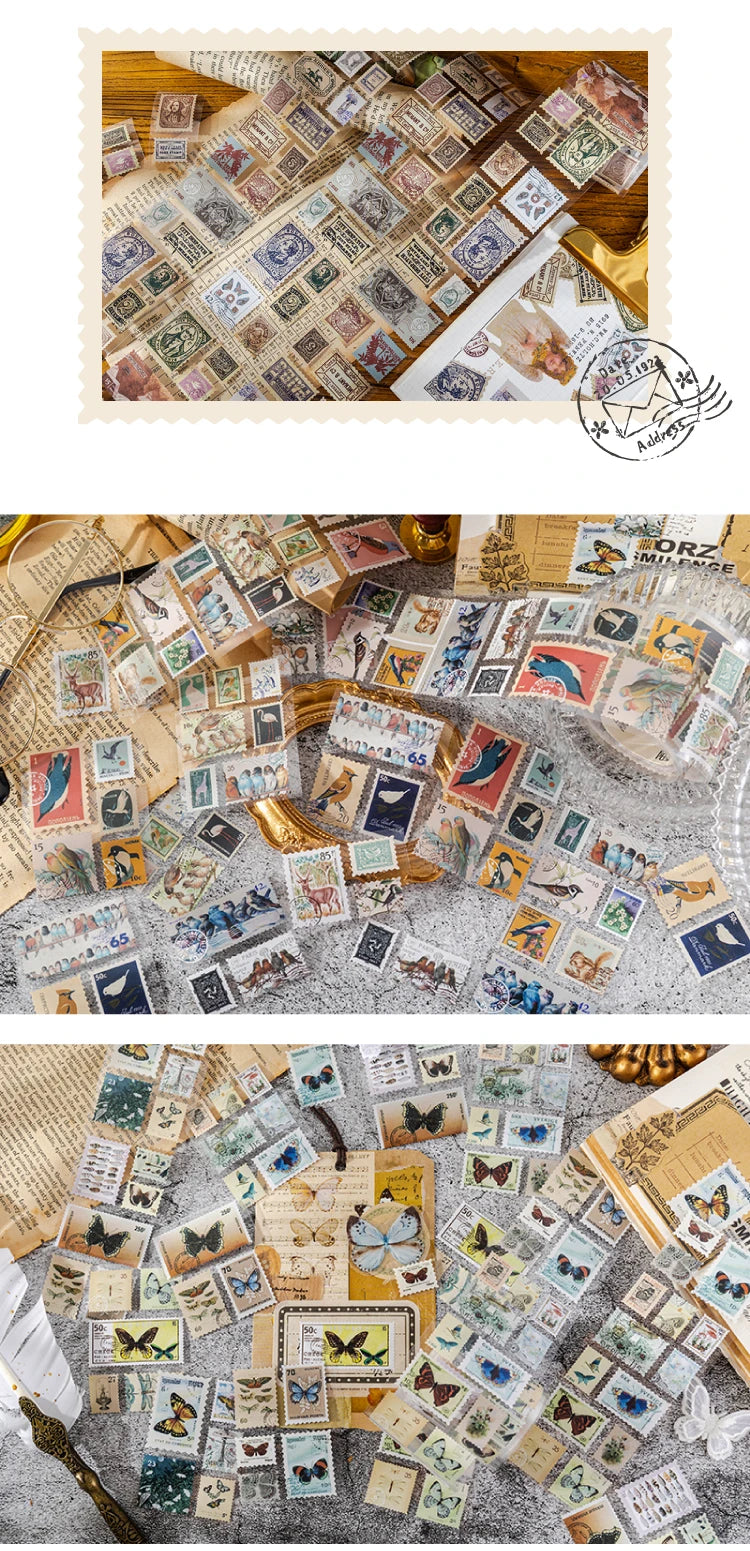 Vintage Stamp Tape Stickers Roll for Journals and Crafts