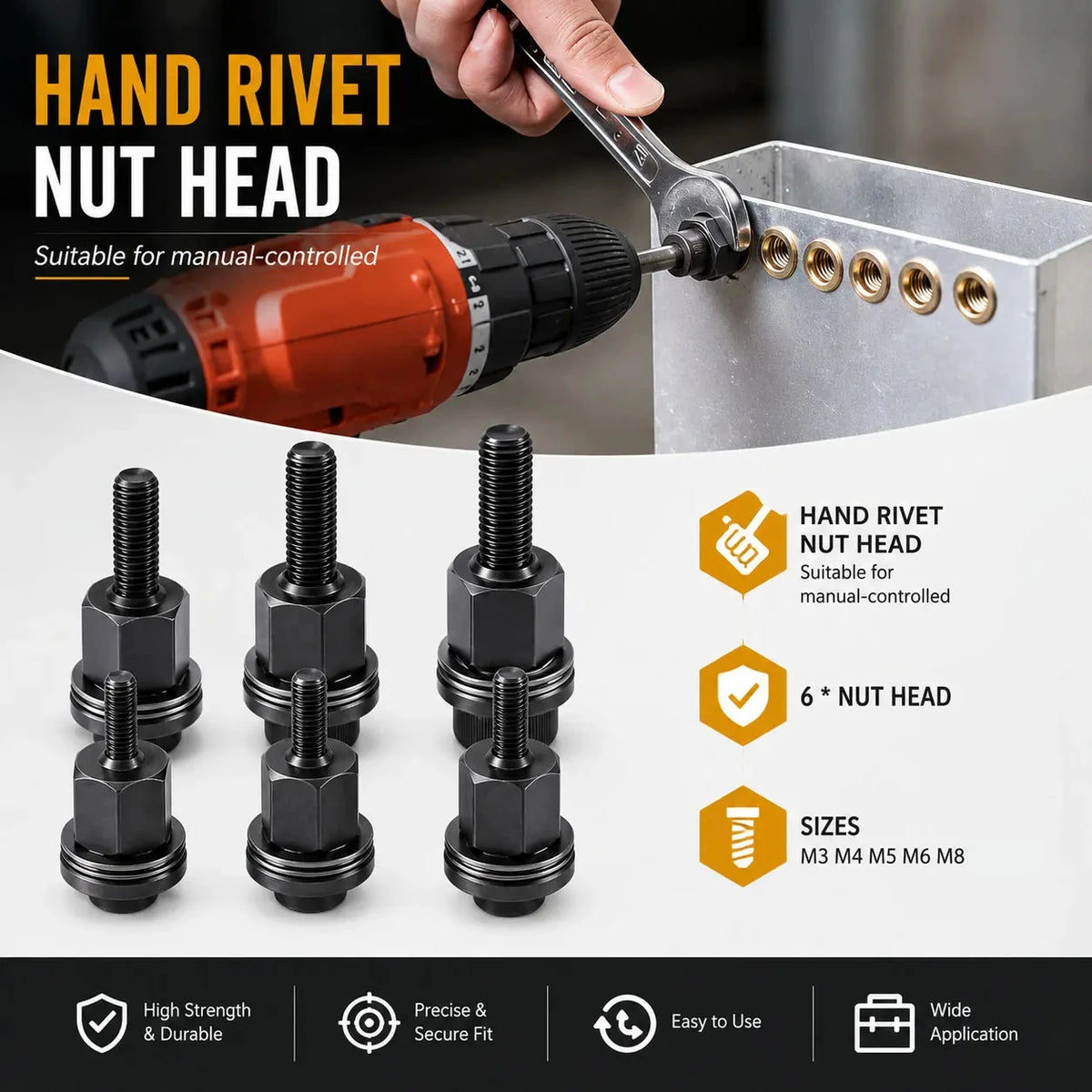 Professional Rivet Nut Tool Kit with Carbon Steel Rivnuts (M3-M8)