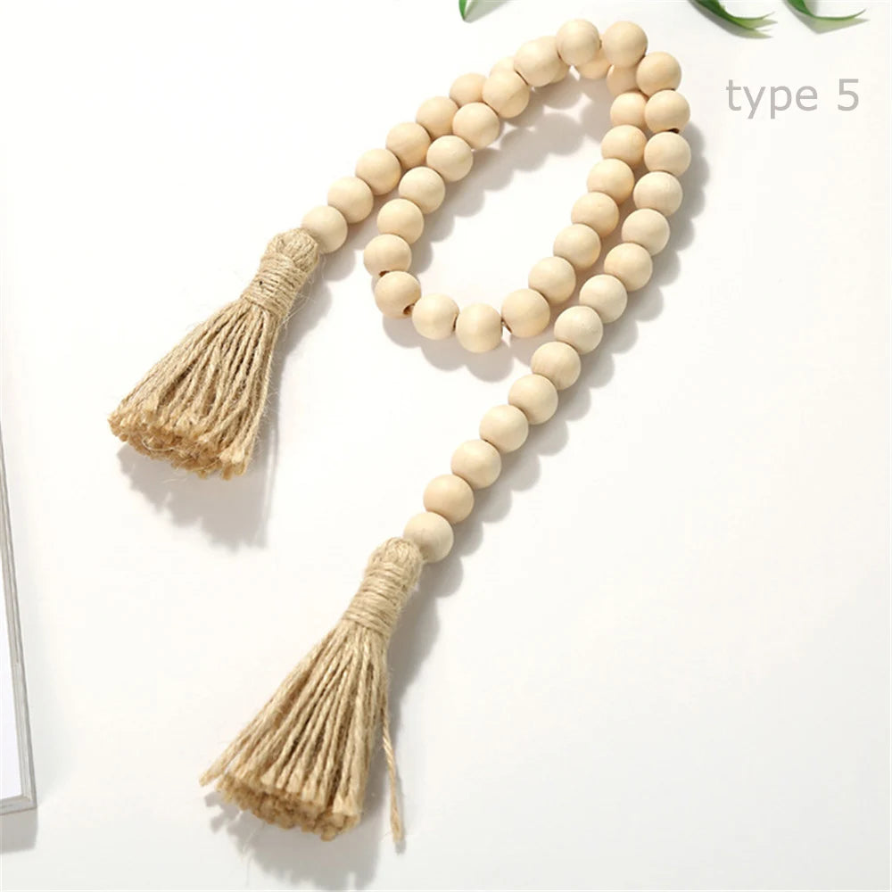 Handcrafted Natural Wood Bead Garland with Tassels for Boho & Farmhouse Decor