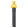 A brass and black fuel tank breather valve for a motorcycle.