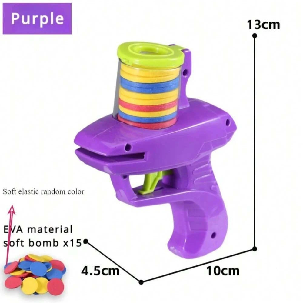 Purple foam disc launcher toy with a colorful elastic cylinder and soft elastic discs.