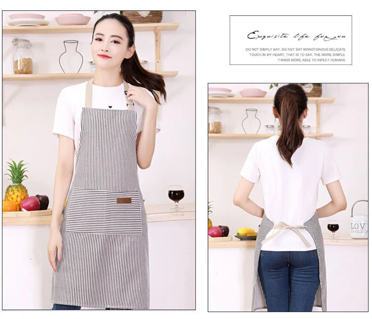 Striped Kitchen & Work Apron with Adjustable Neck Strap