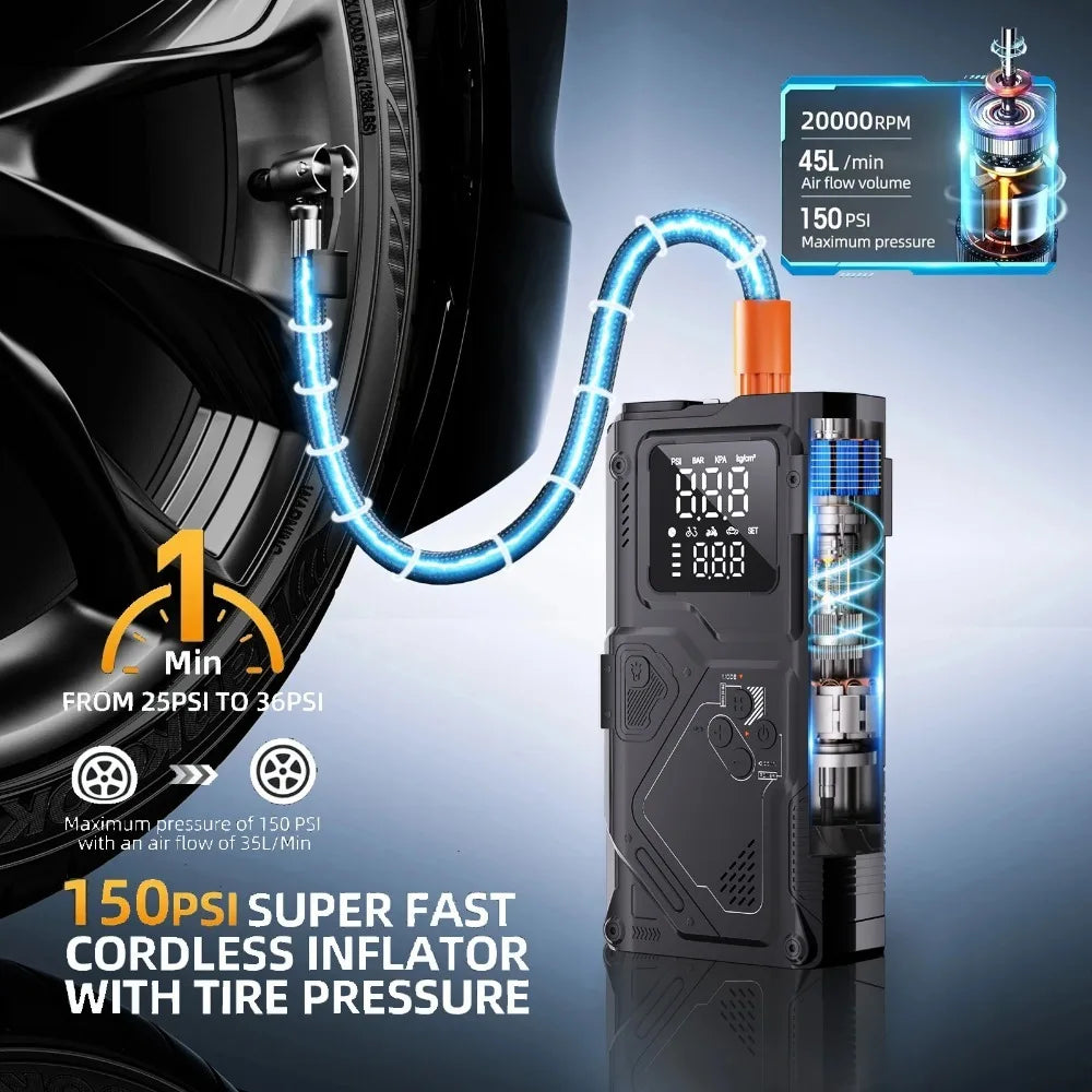 6-in-1 Portable Jump Starter with Air Compressor and LED Light