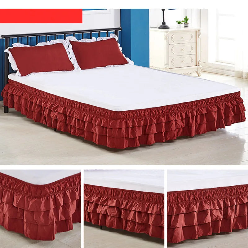 Luxurious Three-Layer Ruffle Waterfall Bed Skirt with Wrap-Around Elastic