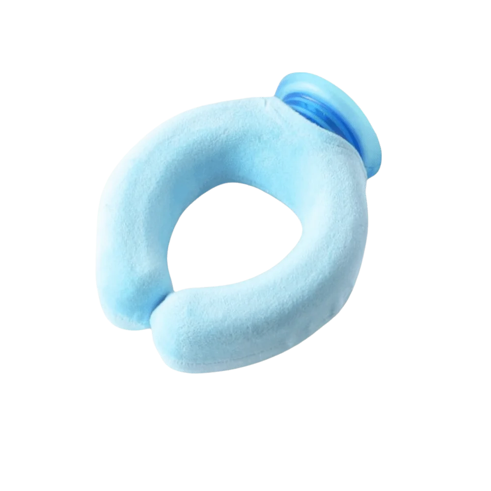 Light blue U-shaped reusable neck wrap with a blue collar.