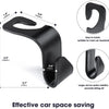 Black car seat headrest hooks shown with various sizes and installation instructions for organizing belongings