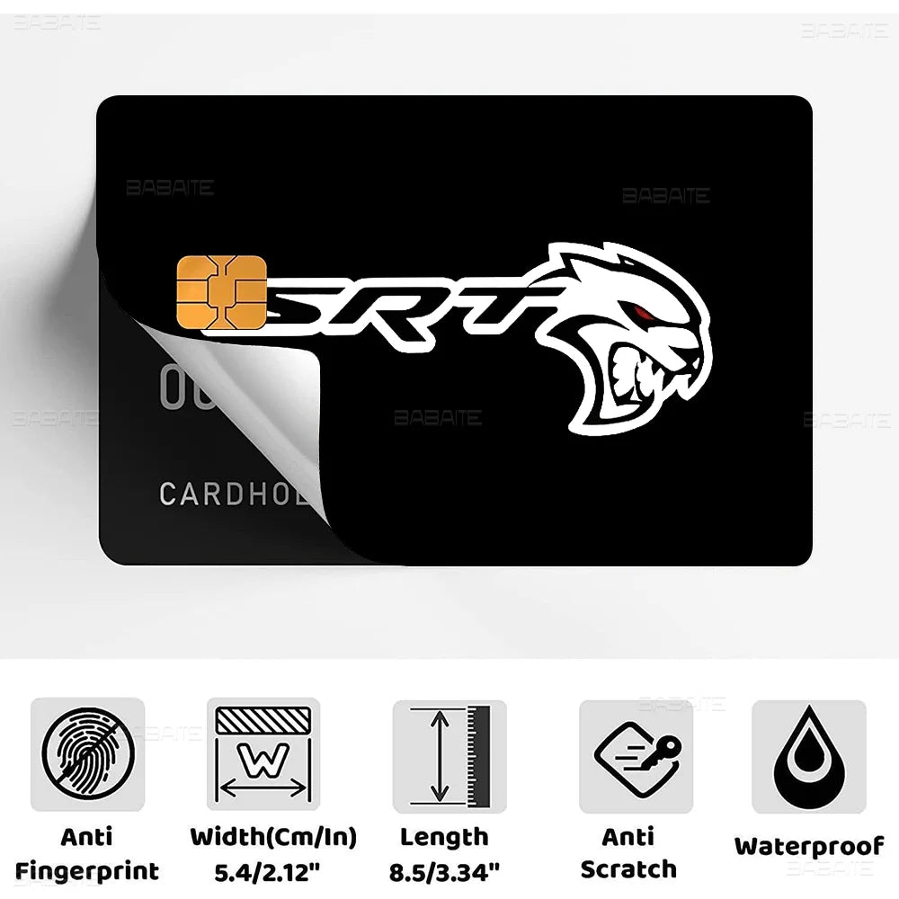 A black card holder with a white graphic featuring a stylized lion head and text.