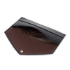 A dark brown slim wallet made of PU leather with card slots, shown from the side.