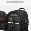 Black travel backpack featuring a 270-degree zipper closure, multiple compartments, and a dedicated shoe section.