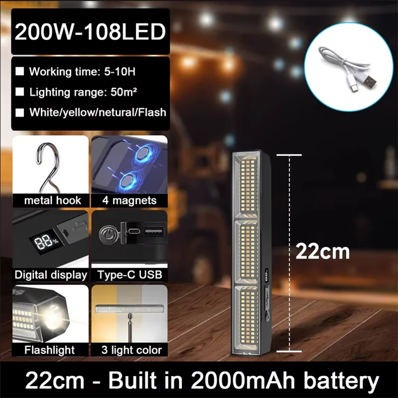 Luz de Trabajo LED Portátil con Imán y Banco de Energía