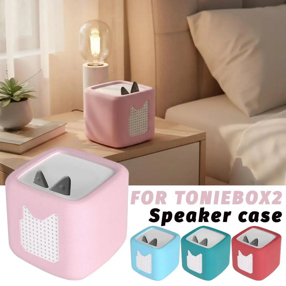 Pink silicone protective cases for Toniebox 2 speaker with various colors