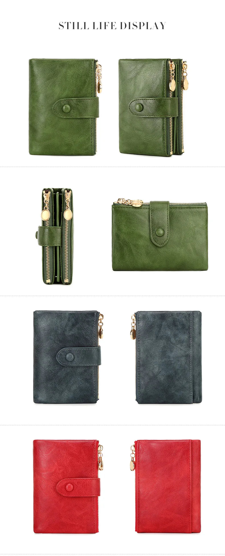 Women's Retro Tri-Fold Wallet with Large Capacity and Dual Zippers