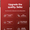 A red product box showing features for a welding tool, including strong magnetic suction, rivet reinforcement, thickened stee