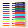 A collection of twelve assorted colored washable scented markers for kids, including fruit colors.