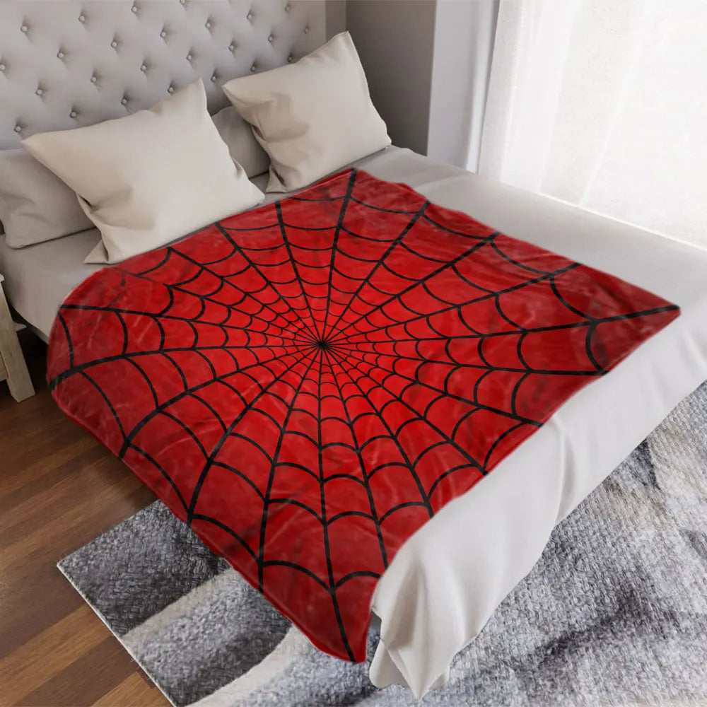 Red Spider Web Print Cozy Flannelette Throw Blanket
