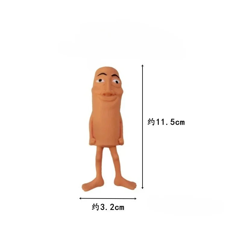 An orange, squishy stress relief toy shaped like a person with a smiling face.