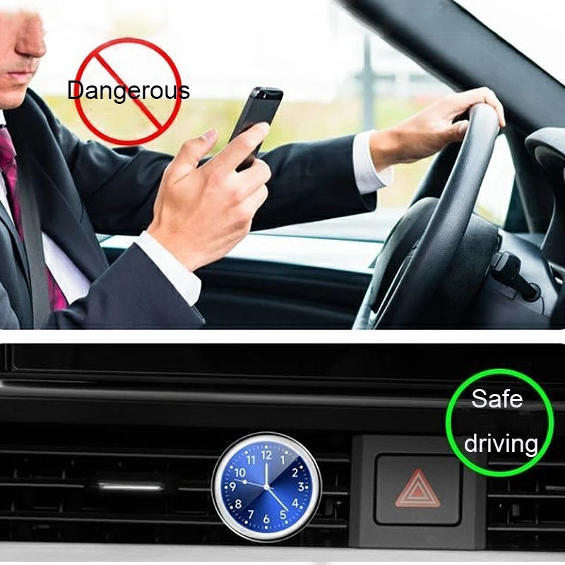 Mini Car Clock with Glow-In-The-Dark Dial and Air Vent Clip