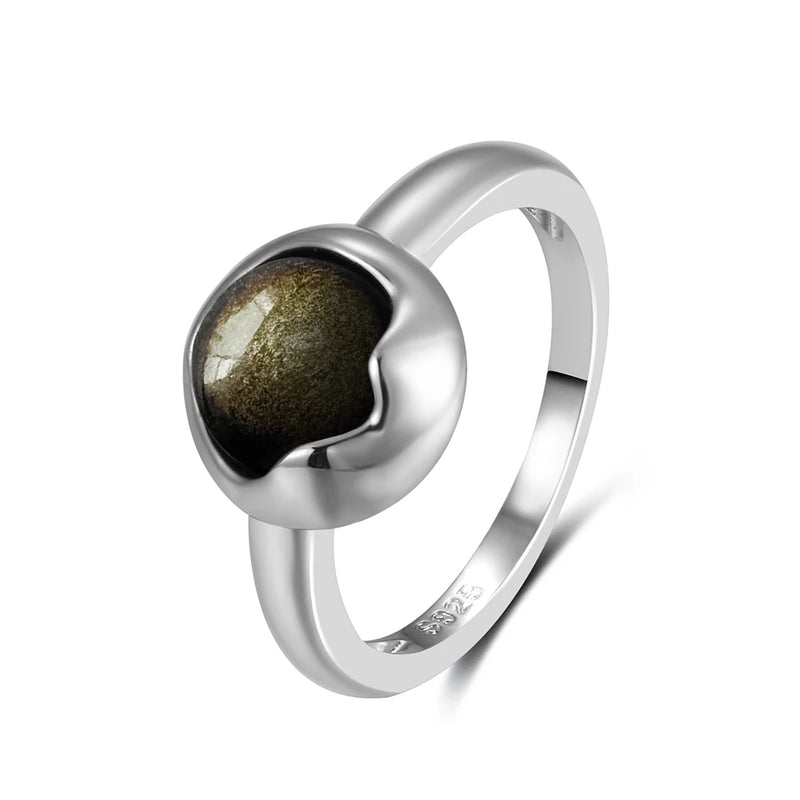 Vintage Sterling Silver Obsidian Ring with Sun and Flower Motif