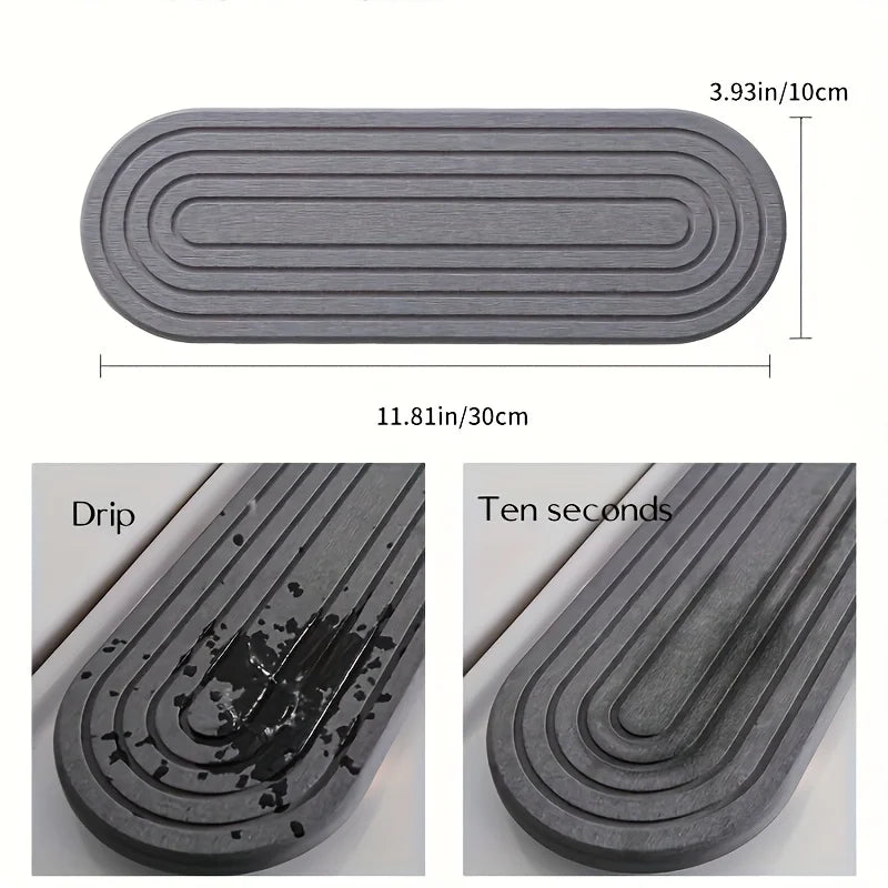 A gray diatomite stone tray with concentric grooves shown in a close-up view.
