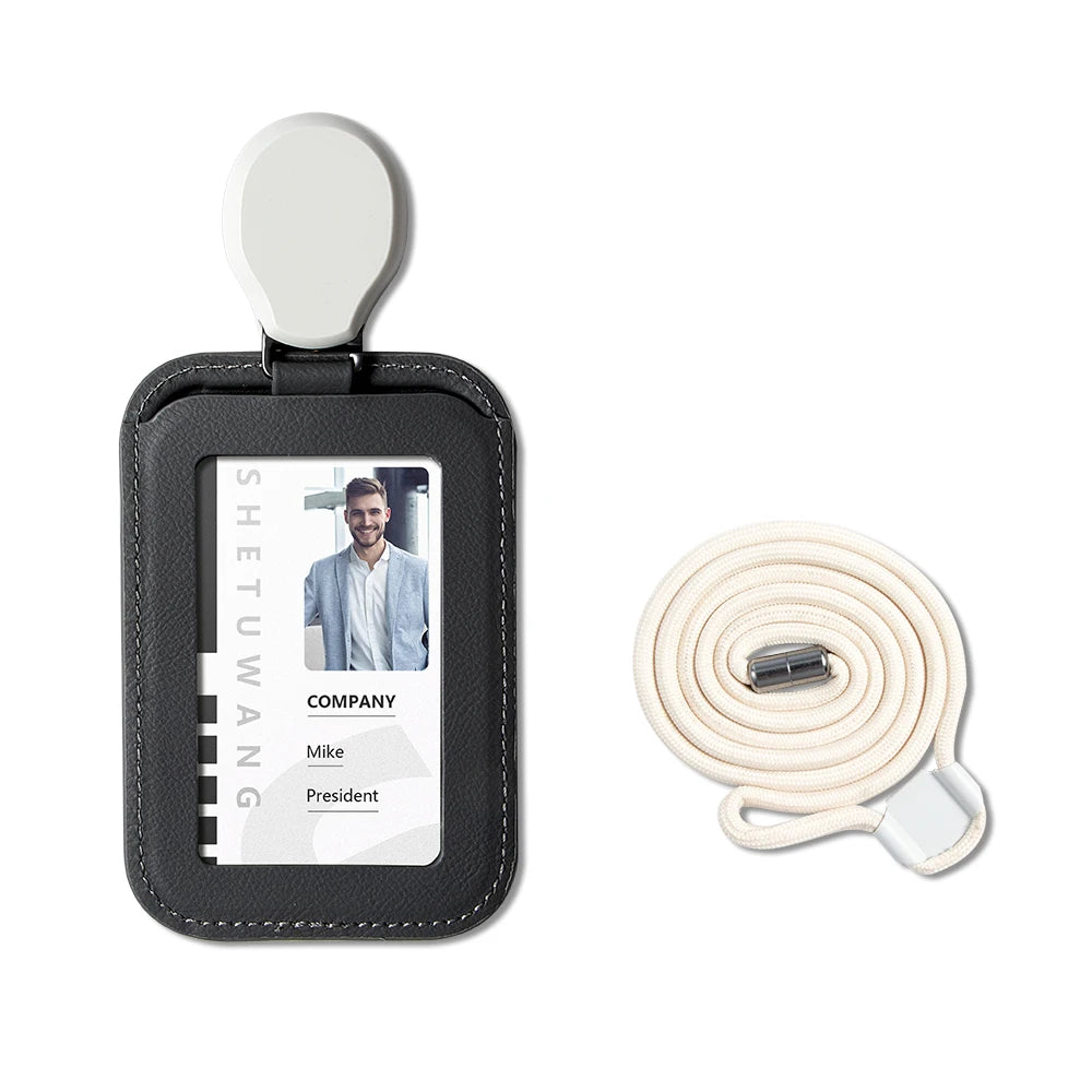 Premium Leather ID Card Holder with Adjustable Lanyard