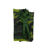 A green hand-throw parachute toy with a mini soldier figure is shown folded in a camouflage fabric.