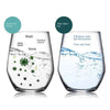 Comparison showing water before and after filtration using faucet filter cartridges