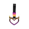 A silver and gold heart-shaped ring with a black strap, featuring a colorful drift handle.