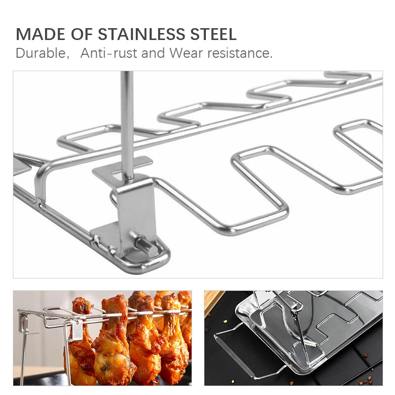 Stainless Steel 14-Slot BBQ Grill Rack for Chicken Drumsticks, Wings & More