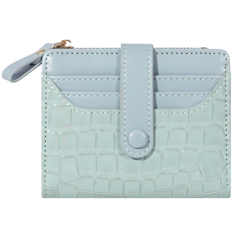 Light blue crocodile print women's double-zip PU leather wallet with card slots