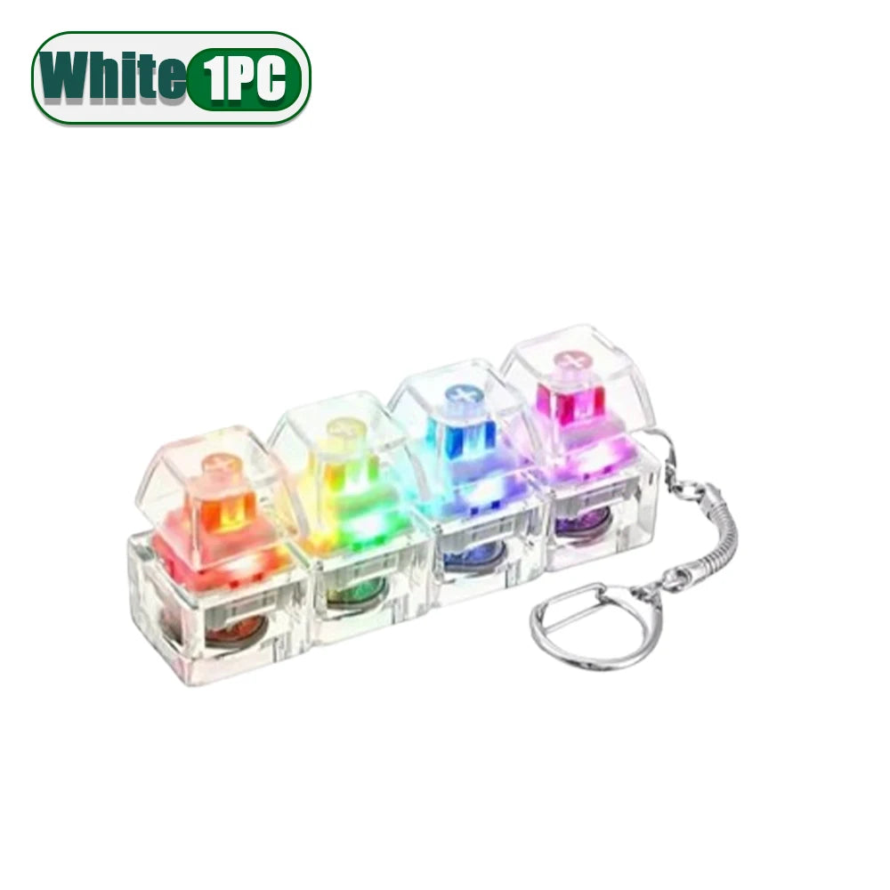 White 1PC LED clickable fidget keychain with a keyboard design featuring multiple colored LEDs.