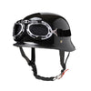 Black lightweight half helmet with integrated goggles for motorcycle and scooter riders