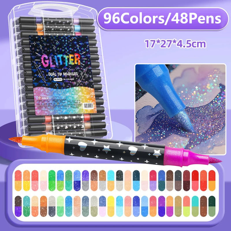 Dual-Tip Glitter Art Markers Set