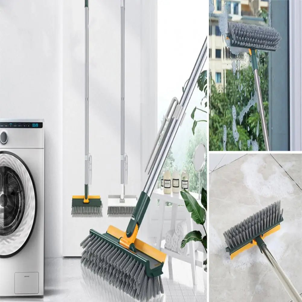 Rotatable Long-Handle Floor Scrub Brush with Squeegee