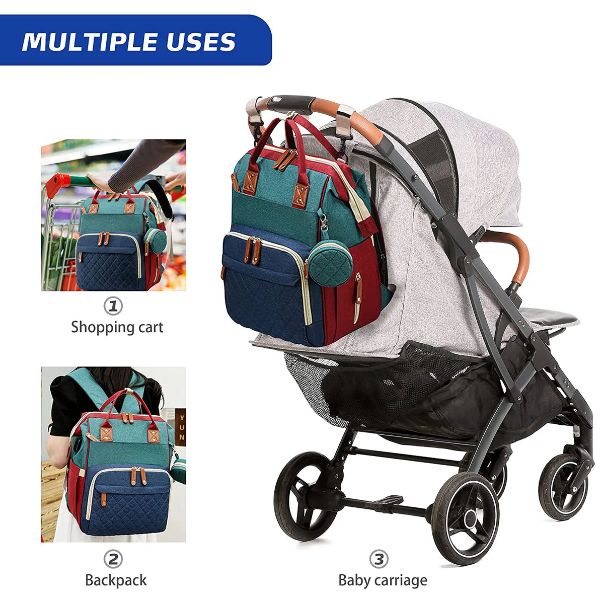 3-in-1 Diaper Bag Backpack with Foldable Changing Mat