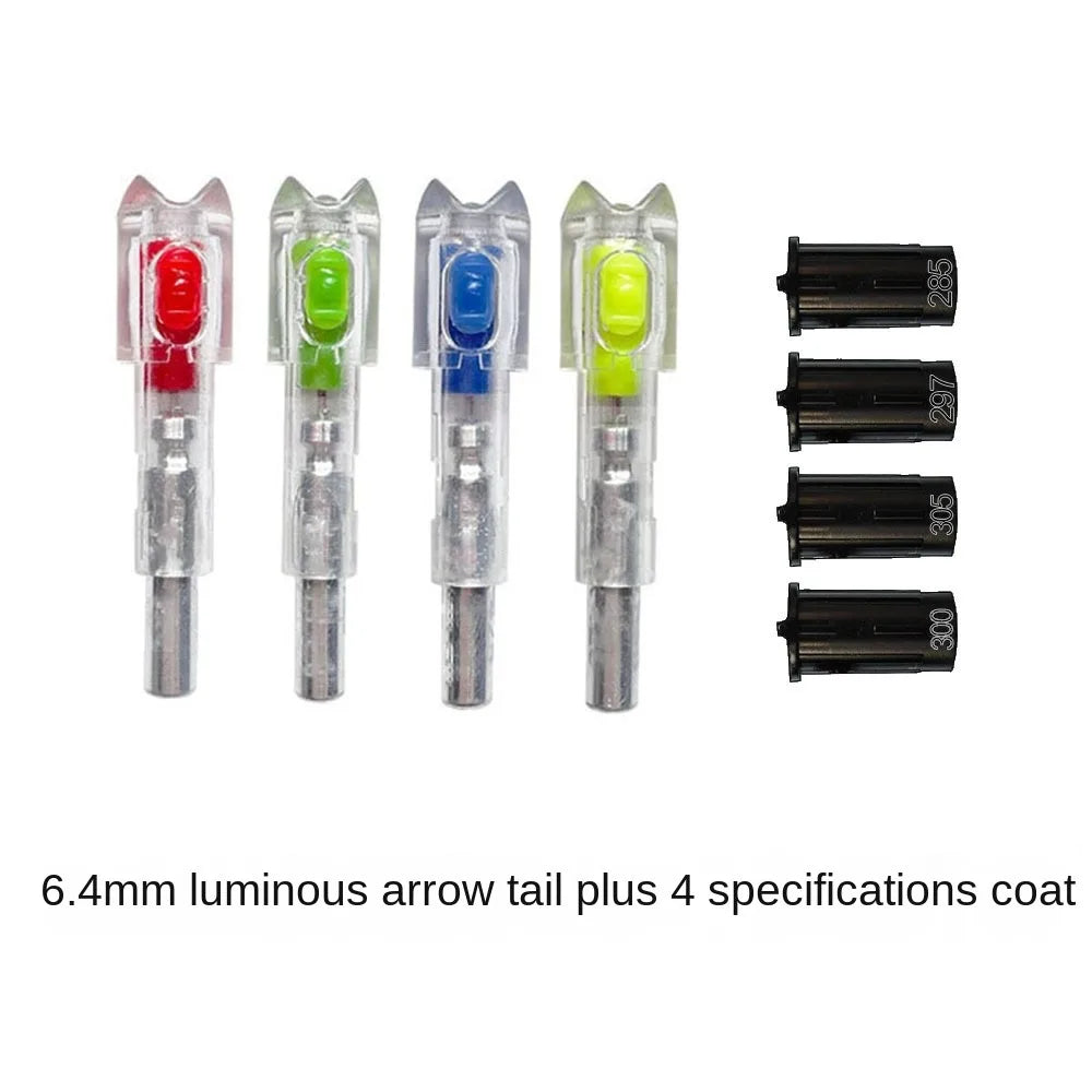 Set of 4 luminous arrow tails with different specifications and adapters for archery arrows
