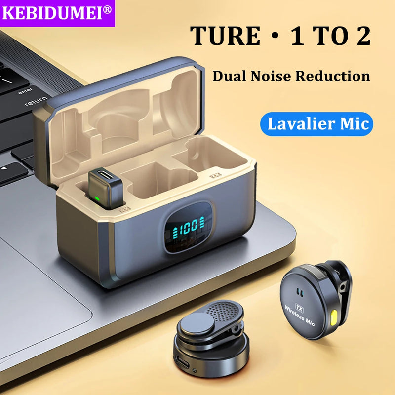 Wireless Lavalier Microphone with Magnetic Clip & Charging Case