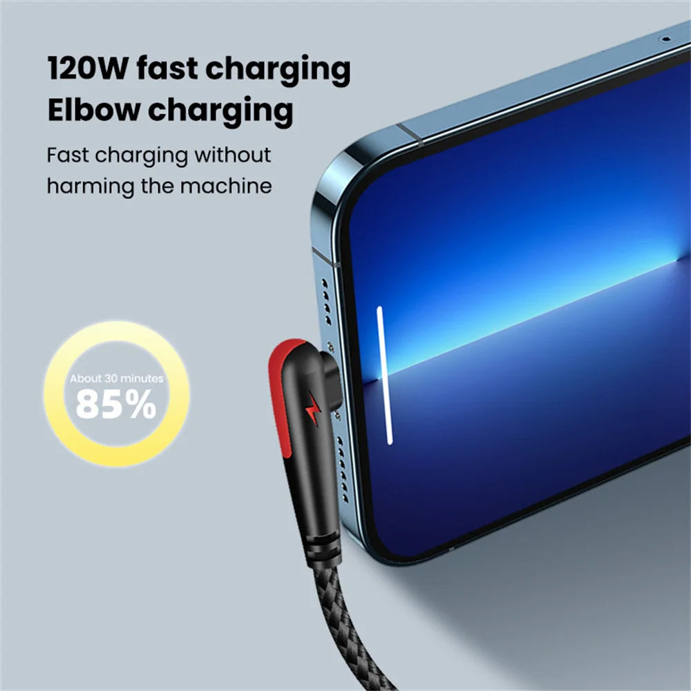 120W Fast Charging USB-C Cable with 90° Elbow Design