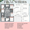 A collection of final wishes documents and planning forms for end-of-life arrangements.
