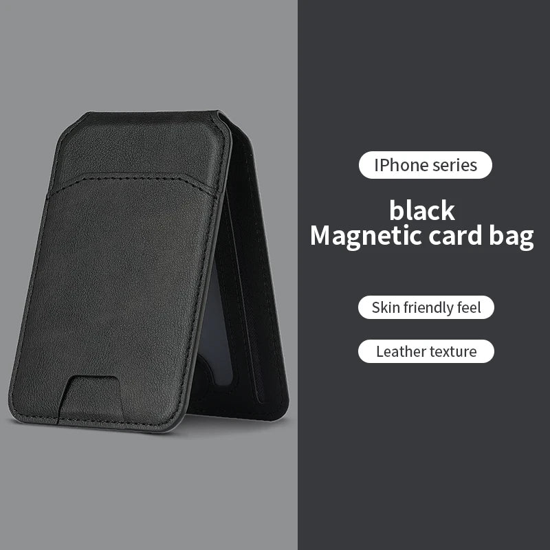 Black magnetic card bag leather texture case for iPhone series