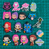 Collection de charms de chaussures de personnages de dessins animés chibi, featuring d'anciens anime et cartoons.