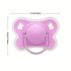 A pink silicone baby pacifier with a flower design and protective cover, shown from above.