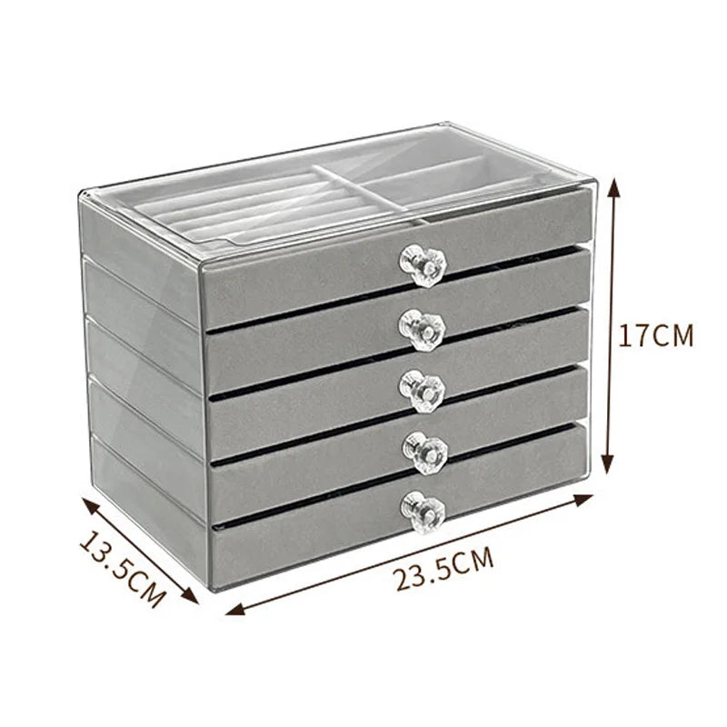 5-Layer Desktop Jewelry Organizer with Drawers and Display Top