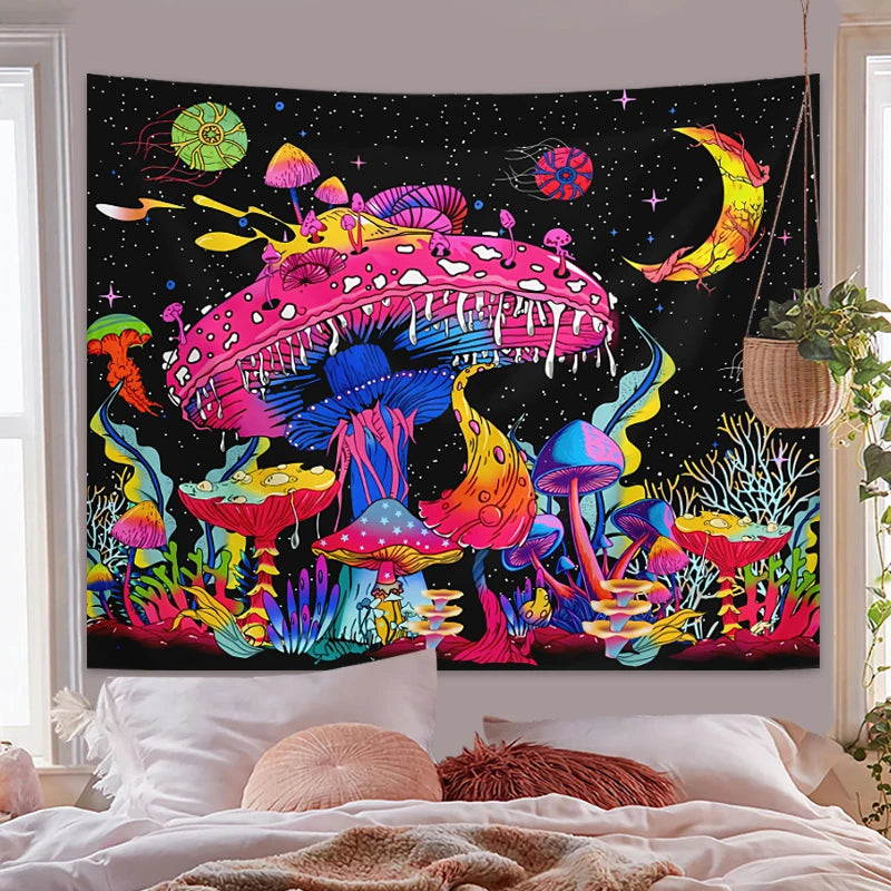 Glow-in-the-Dark Mushroom Forest Tapestry