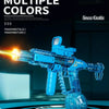 A blue Z-Lock water gun is displayed with a muzzle flame effect on a circular platform.