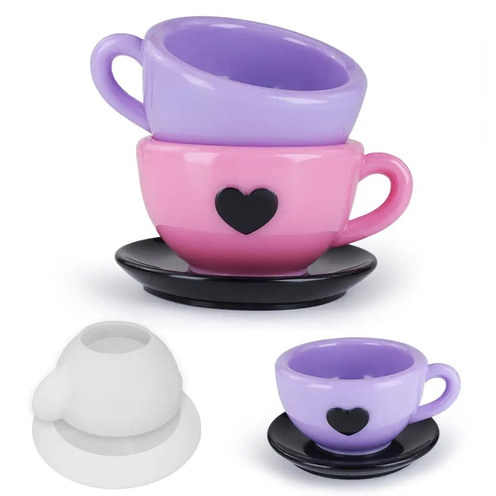 Heart-Shaped Teacup & Saucer Silicone Mold with Handle