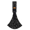 Black ergonomic baby sling carrier with a patterned fabric and a black strap.
