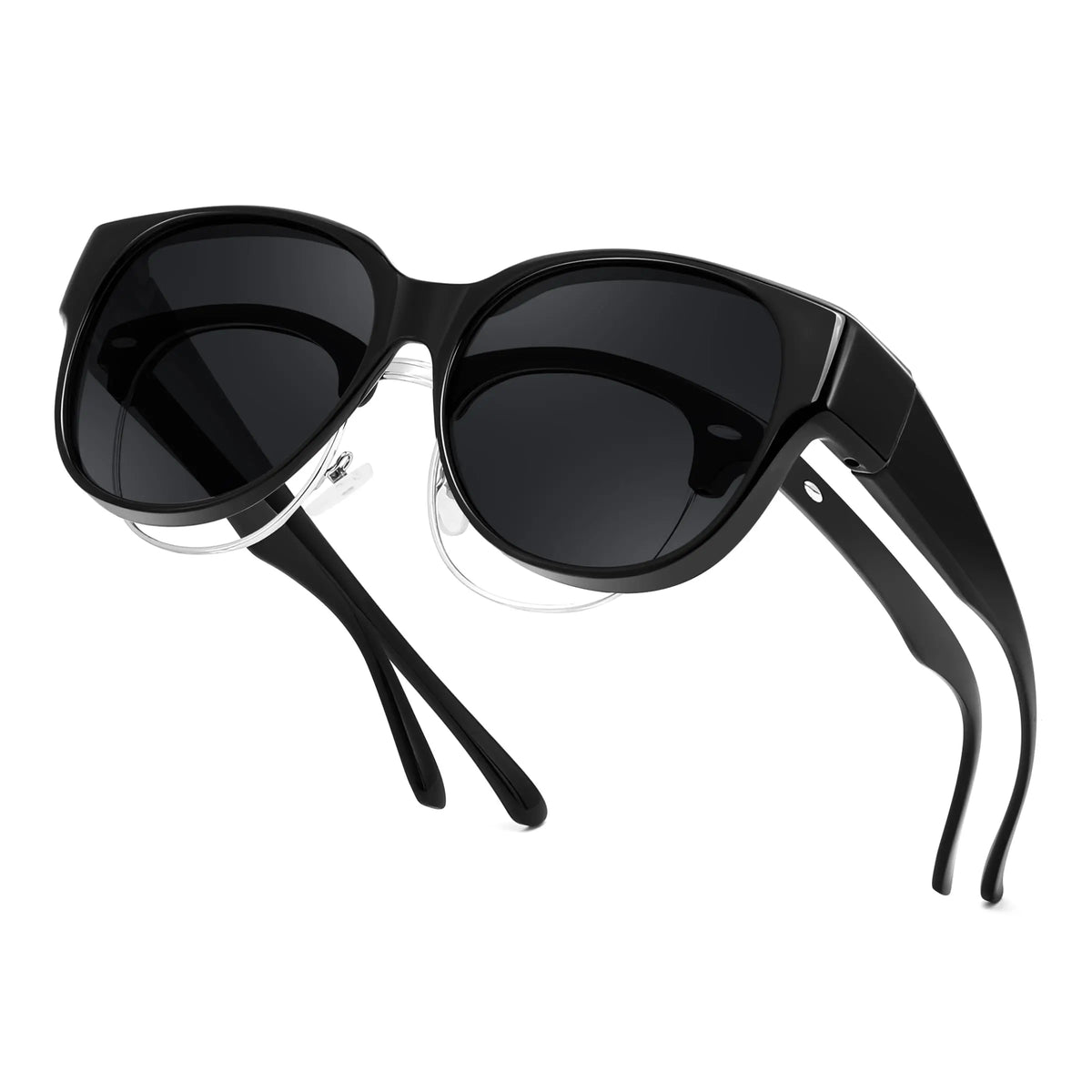 Black polarized fit-over sunglasses with thin black arms